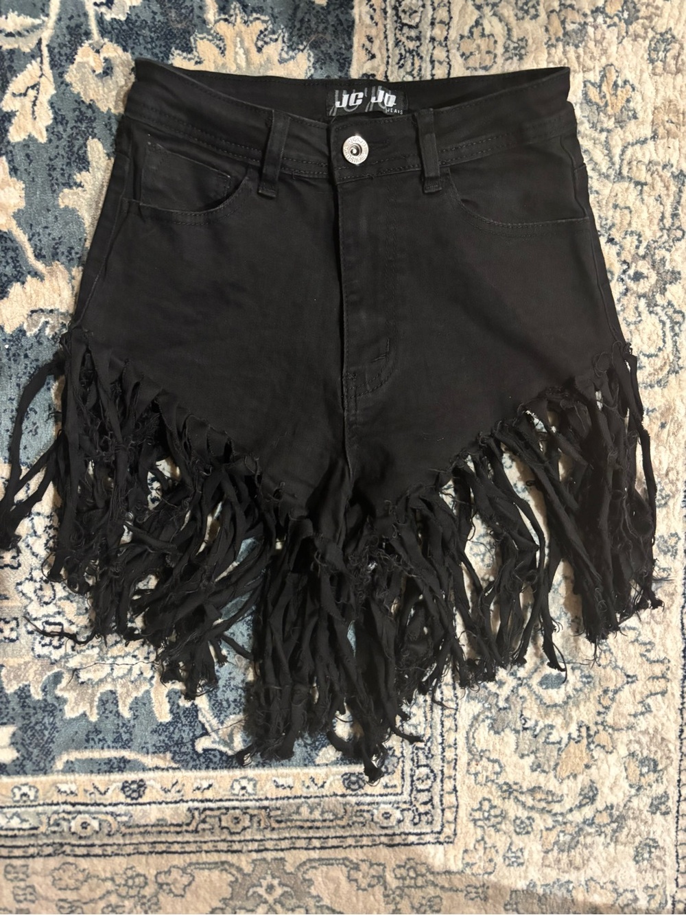 JC JQBlack Denim Fringe Shorts High Waist